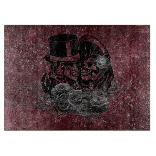 Gothic Kissing Skulls Couple und Blut rot ewigen Schneidebrett (Vorderseite)
