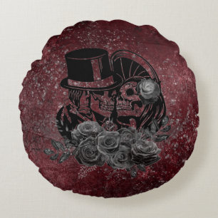 Gothic Kissing Skulls Paar und Blutrot ewig Rundes Kissen