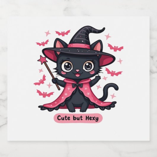 Gothic kitten in pink � sweet, but bewitched Overs Schaumweinetikett (Einzelnes Label)