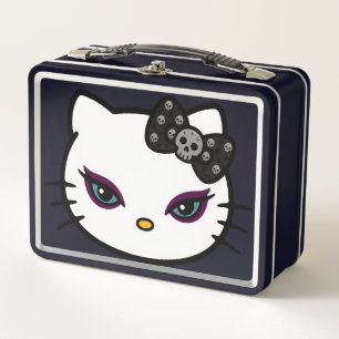 Gothic Kitty Skull Bow Metall Brotdose
