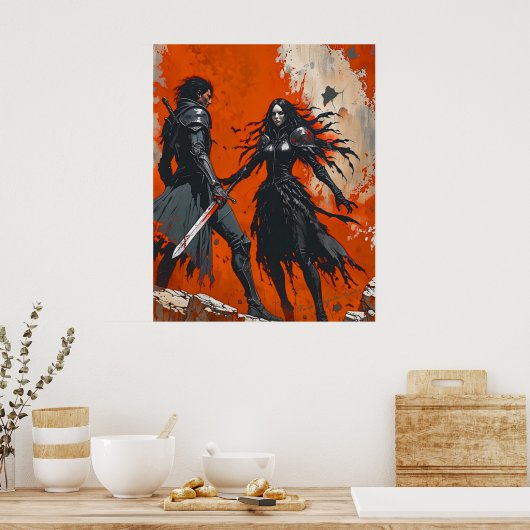 Gothic Knight Duel Poster - Dark Fantasy Art (Küche)