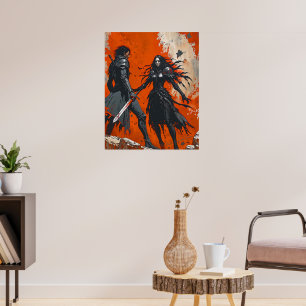Gothic Knight Duel Poster - Dark Fantasy Art