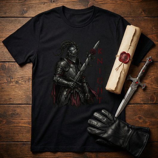 Gothic Knight of the Bleeding Rose Dark Fantasy T-Shirt