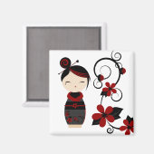 Gothic Kokeshi und Blume Magnet (Vorderseite/Rückseite)