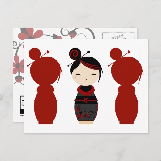 Gothic Kokeshi x4 Postkarte (Vorne/Hinten)