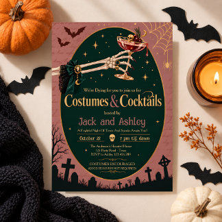 Gothic-Kostüme und Cocktails Halloween-Schleife Einladung