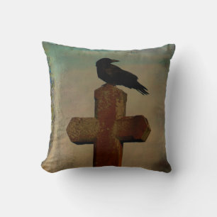 Gothic-Krähe auf Vintage-Kreuz-Wurfkissen Kissen