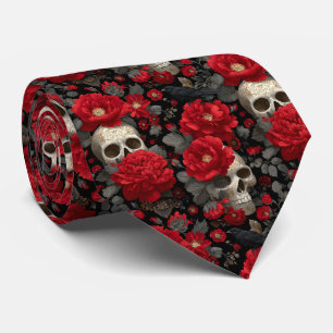Gothic-Krähe und Totenkopf-Blumen nahtloses Muster Krawatte