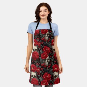 Gothic-Krähe und Totenkopf-Blumen nahtloses Muster Schürze