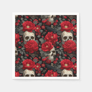Gothic-Krähe und Totenkopf-Blumen nahtloses Muster Serviette