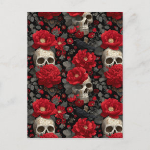 Gothic Krähe und Totenkopf-Blumenmuster nahtlos Postkarte