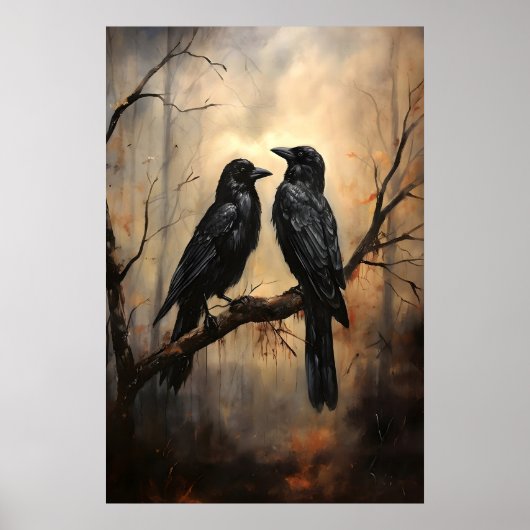 Gothic-Krähen-Kunstposter, dunkler Wald, Rabenöl Poster (Vorne)