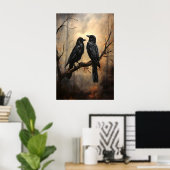 Gothic-Krähen-Kunstposter, dunkler Wald, Rabenöl Poster (Heimbüro)