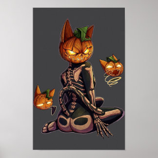 Gothic Kürbiskopf Skelett Katze Halloween Poster