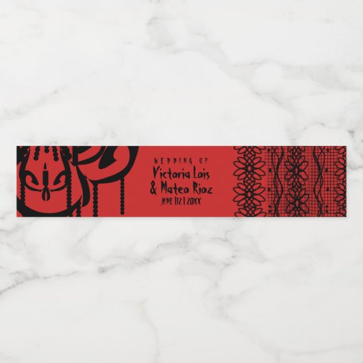 Gothic Lace Chandelier Red Black Wasserflaschenetikett (Einzelnes Label)