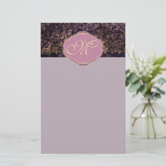 Gothic Lace Custom Monogram Stationery Briefpapier (Stehend Vorderseite)