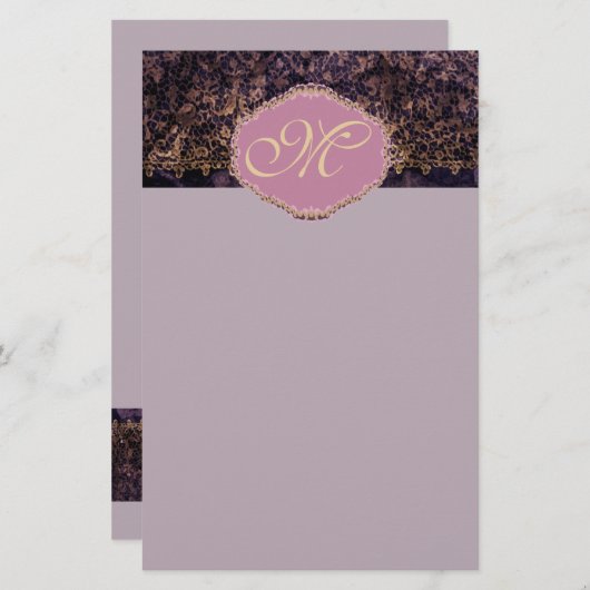 Gothic Lace Custom Monogram Stationery Briefpapier (Vorne/Hinten)