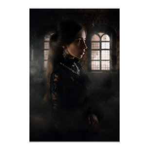 Gothic-Lace-Frau in nebliger Steinkammer Poster