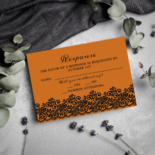 Gothic Lace Halloween Orange Black Response RSVP Karte