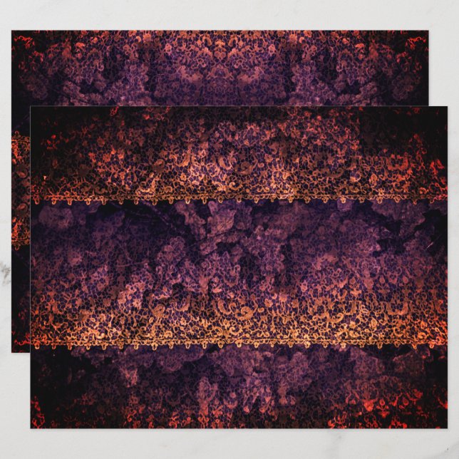 Gothic Lace Orange Lila Scrapbook Paper (Vorne/Hinten)