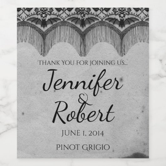 Gothic Lace Posh Wedding Wine Label Weinetikett (Einzelnes Label)