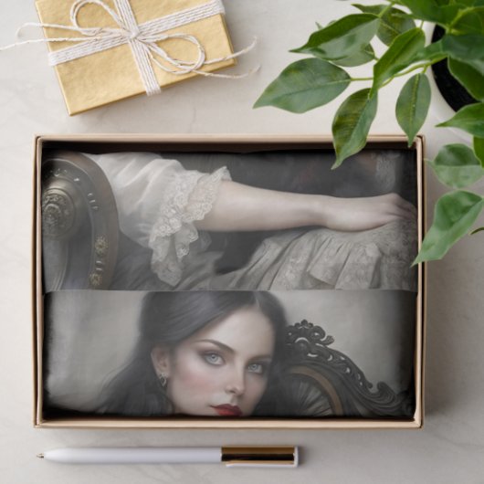 Gothic Lady Black Cat Decoupage Seidenpapier (Geschenk)