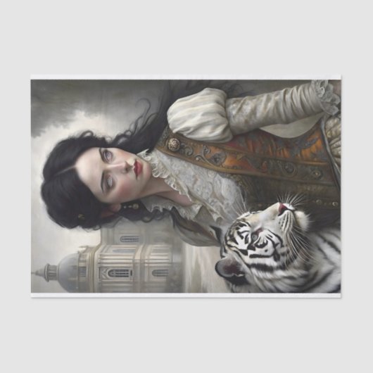 Gothic Lady White Tiger Decoupage Seidenpapier (Vorderseite)