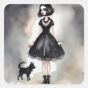 Gothic-LBD-Aufkleber für dunkle Eleganz Quadratischer Aufkleber