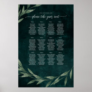 Gothic Leave dreamy EMERALD GREEN, Seating Plan Poster