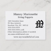 Gothic Letter "M" Classic English Initial Visitenkarte (Rückseite)