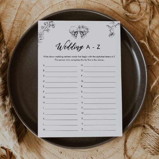 GOTHIC LIEBE Hochzeit A-Z Brautparty Game Card Einladung