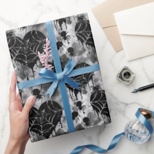 Gothic Liebe Spooky Spider Web mit Herz Geschenkpapier