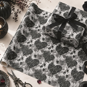 Gothic Liebe Spooky Spider Web mit Herz Geschenkpapier