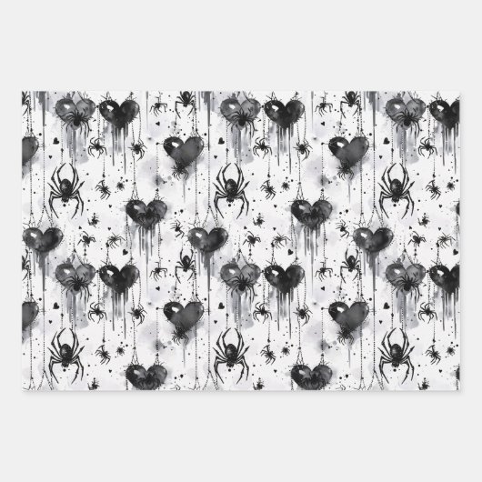 Gothic Liebe Spooky Spider Web mit Herz Geschenkpapier Set (Vorderseite 3)