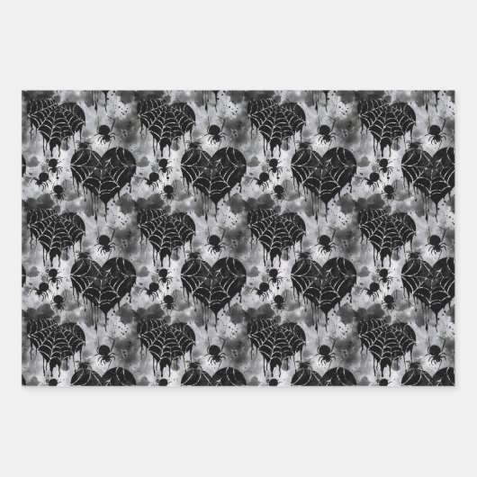 Gothic Liebe Spooky Spider Web mit Herz Geschenkpapier Set (Vorderseite 2)
