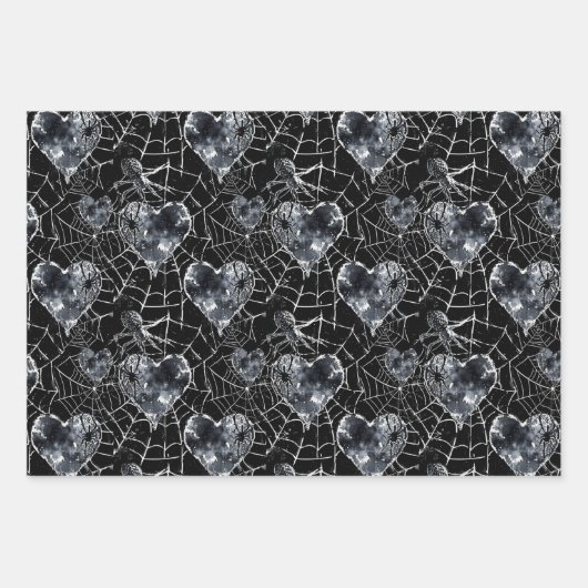 Gothic Liebe Spooky Spider Web mit Herz Geschenkpapier Set (Vorderseite)