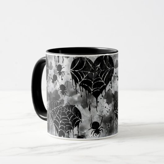 Gothic Liebe Spooky Spider Web mit Herz Tasse (Vorderseite Links)