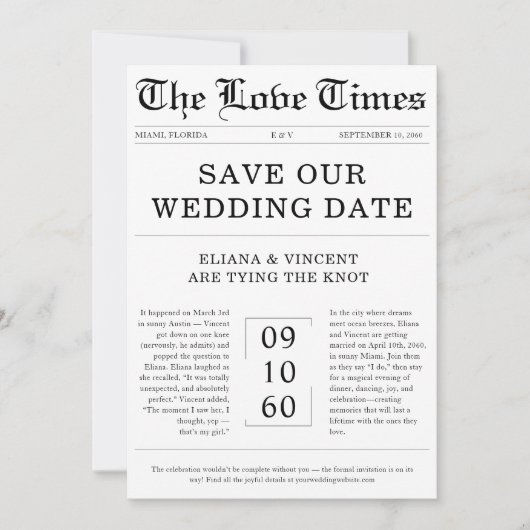 Gothic Liebe Times Monogram Newspaper Foto Wedding Save The Date (Vorderseite)
