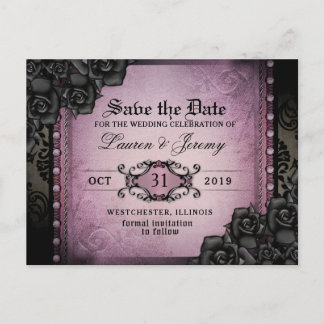Gothic Lila & Black Halloween Rett Date PostCard Ankündigungspostkarte