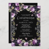 Gothic Lila & Black Moody Florals Quinceañera Einladung (Vorne/Hinten)