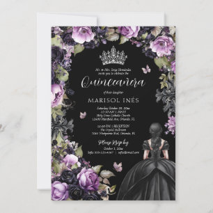 Gothic Lila & Black Moody Florals Quinceañera Einladung