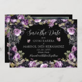 Gothic Lila & Black Moody Florals Quinceañera Save The Date (Vorne/Hinten)