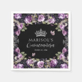 Gothic Lila & Black Moody Florals Quinceañera Serviette (Vorderseite)