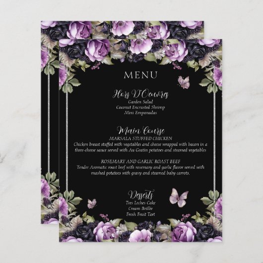 Gothic Lila & Black Moody Quinceñera Menü (Vorne/Hinten)