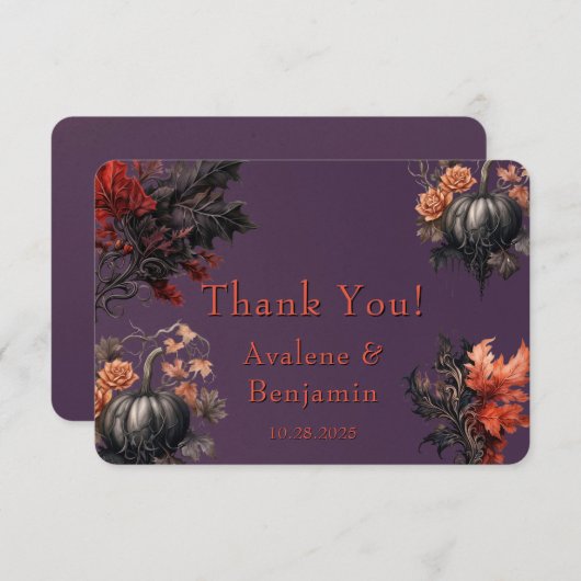 Gothic Lila Black Pumpkin Floral Dankeskarte (Vorne/Hinten)