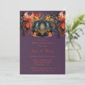 Gothic Lila Black Pumpkin Wedding Couples Dusche Einladung (Stehend Vorderseite)