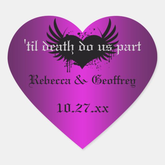 Gothic Lila, Black Winged Heart Wedding Sticker (Vorderseite)