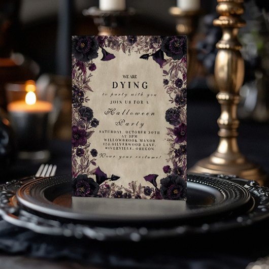 Gothic Lila Bloom Halloween-Party Einladung