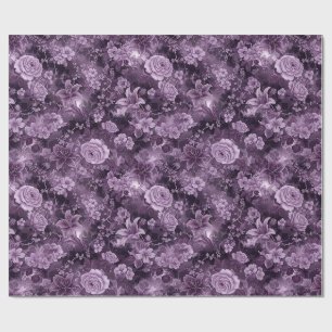 Gothic Lila Blumen Rosen Lilien Muster Geschenkpapier