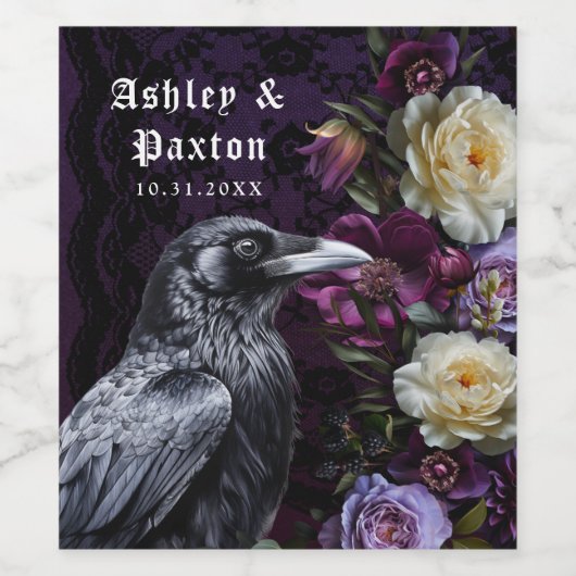 Gothic Lila Bouquet mit Crow Weinetikett (Einzelnes Label)